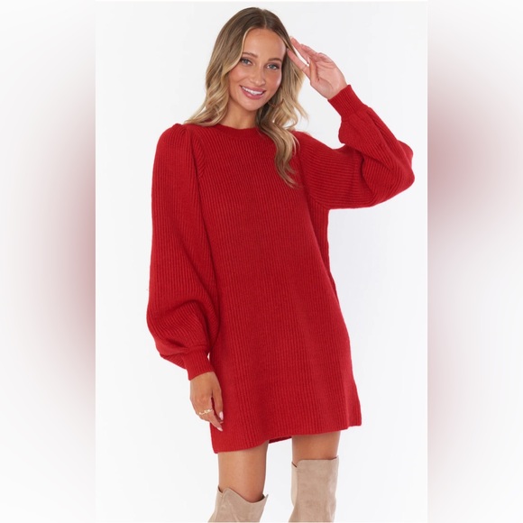Never worn SHOW ME YOUR MUMU DIXON SWEATER DRESS - RED KNIT - Picture 1 of 5